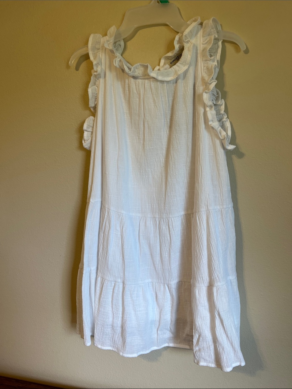 Chance or Fate White Ruffled Sleeveless Blouse Baby Doll Silhouette